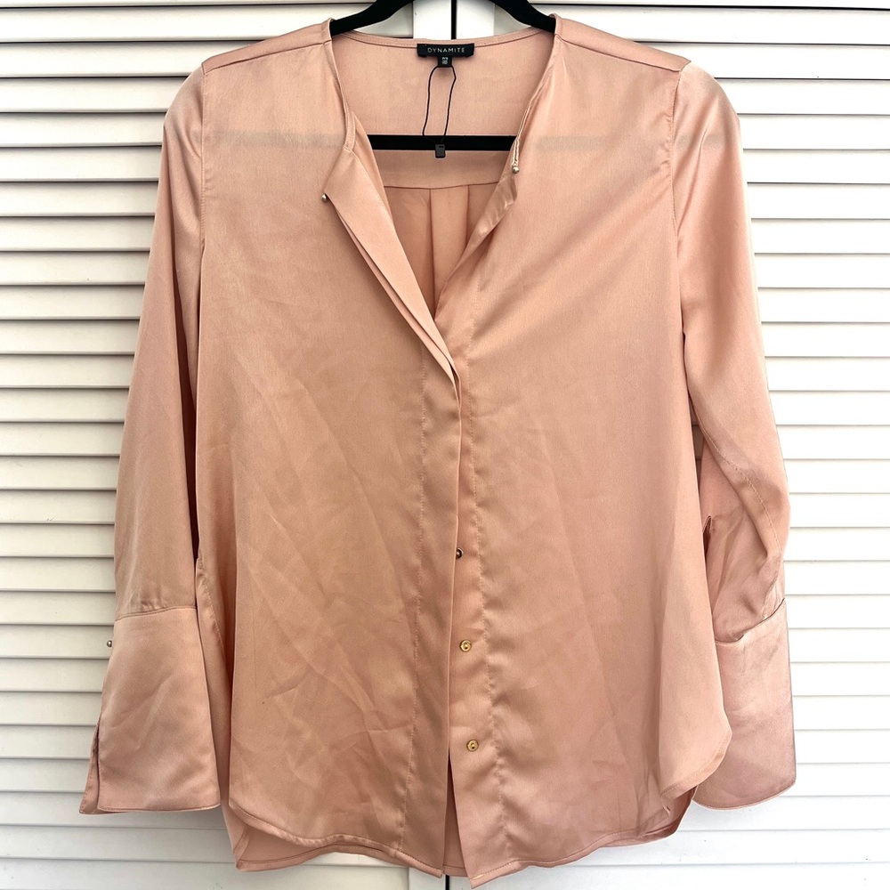 Dynamite Satin Button Up Shirt Peach